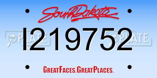 I219752 South Dakota License Plate