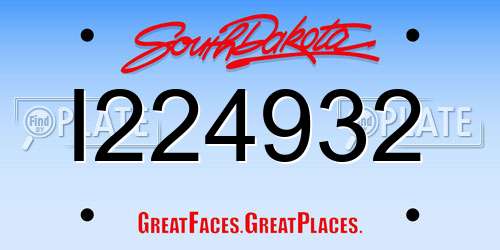 I224932 South Dakota License Plate