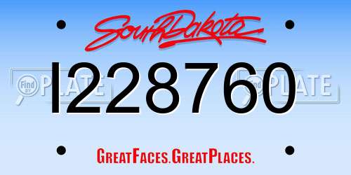 I228760 South Dakota License Plate