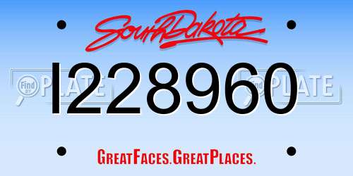 I228960 South Dakota License Plate