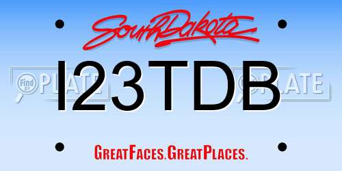 I23TDB South Dakota License Plate