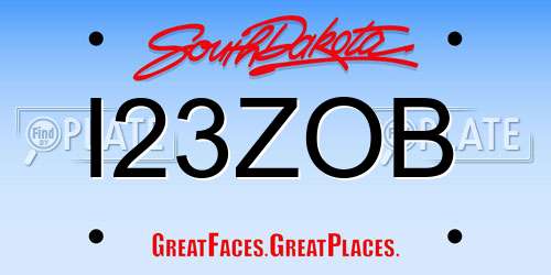 I23ZOB South Dakota License Plate