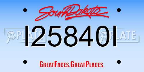 I25840I South Dakota License Plate