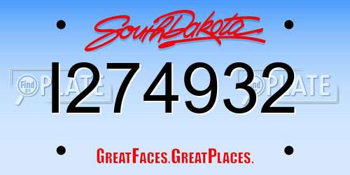 I274932 South Dakota License Plate