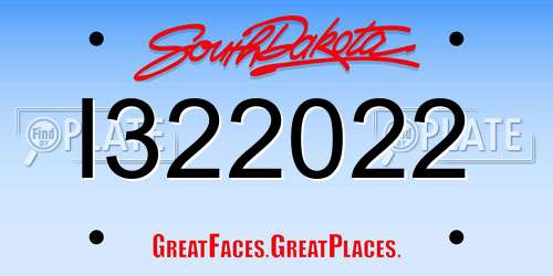 I322022 South Dakota License Plate
