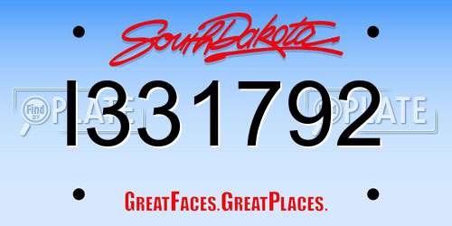 I331792 South Dakota License Plate