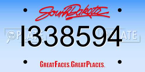 I338594 South Dakota License Plate