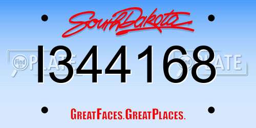 I344168 South Dakota License Plate