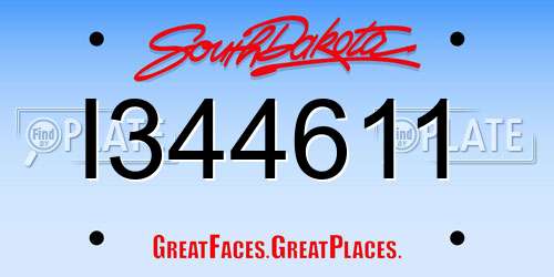 I344611 South Dakota License Plate