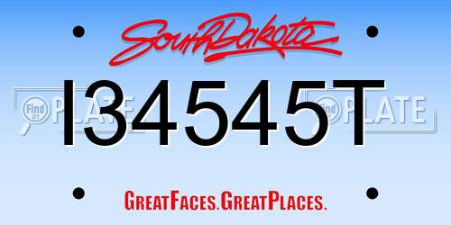 I34545T South Dakota License Plate