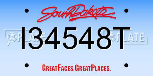 I34548T South Dakota License Plate