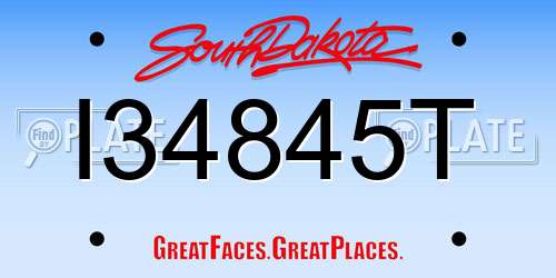 I34845T South Dakota License Plate