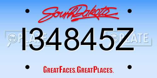 I34845Z South Dakota License Plate