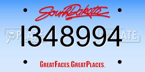 I348994 South Dakota License Plate