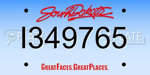 I349765 South Dakota License Plate