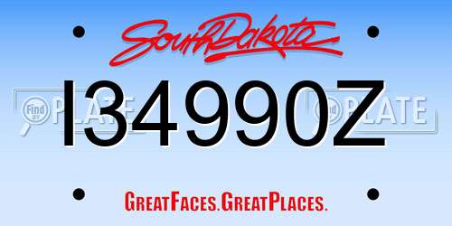 I34990Z South Dakota License Plate