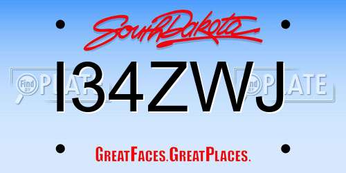 I34ZWJ South Dakota License Plate