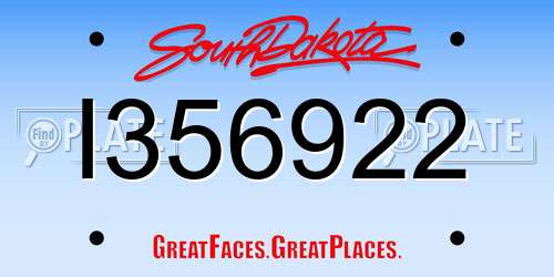 I356922 South Dakota License Plate