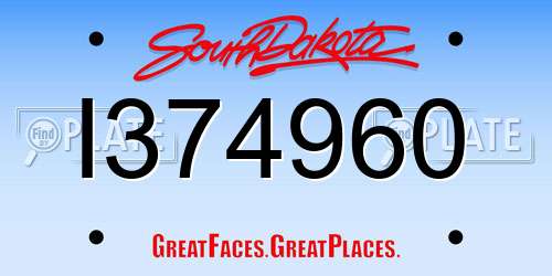 I374960 South Dakota License Plate