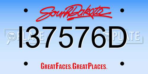 I37576D South Dakota License Plate