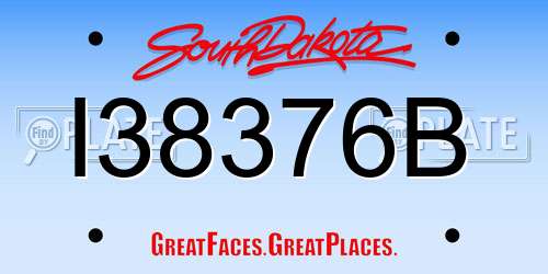 I38376B South Dakota License Plate