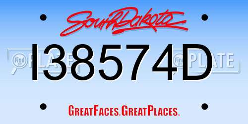 I38574D South Dakota License Plate