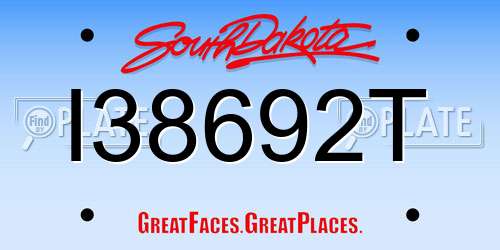I38692T South Dakota License Plate