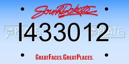 I433012 South Dakota License Plate