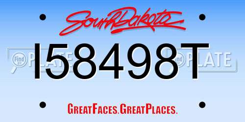 I58498T South Dakota License Plate