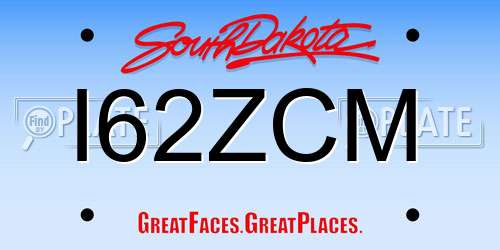 I62ZCM South Dakota License Plate
