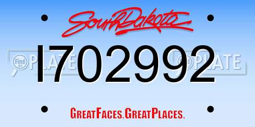 I702992 South Dakota License Plate