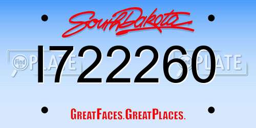 I722260 South Dakota License Plate