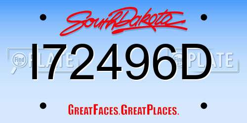 I72496D South Dakota License Plate