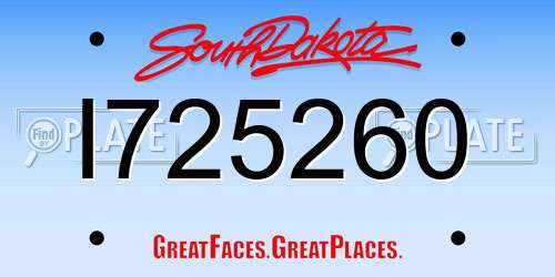 I725260 South Dakota License Plate