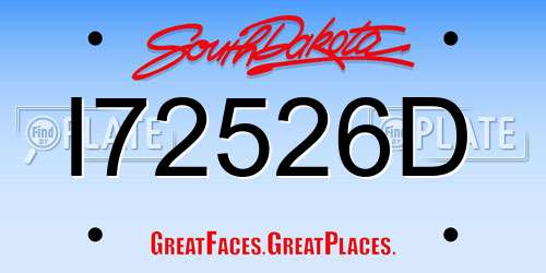 I72526D South Dakota License Plate