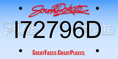 I72796D South Dakota License Plate
