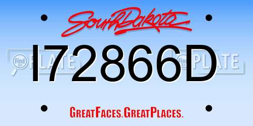 I72866D South Dakota License Plate