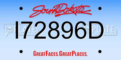 I72896D South Dakota License Plate