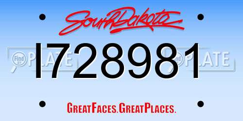 I728981 South Dakota License Plate