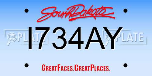 I734AY South Dakota License Plate