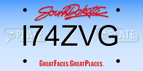 I74ZVG South Dakota License Plate