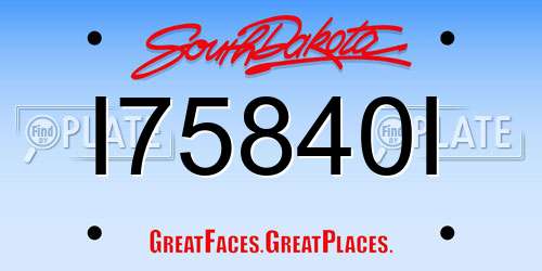 I75840I South Dakota License Plate
