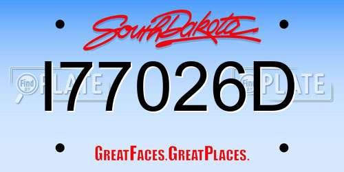 I77026D South Dakota License Plate