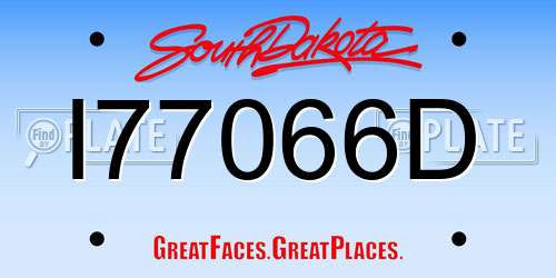 I77066D South Dakota License Plate