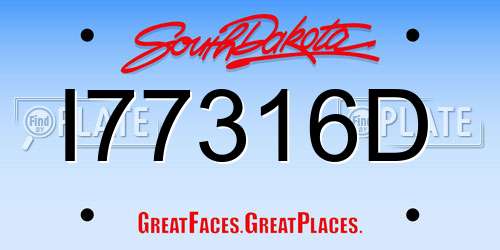 I77316D South Dakota License Plate