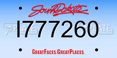 I777260 South Dakota License Plate