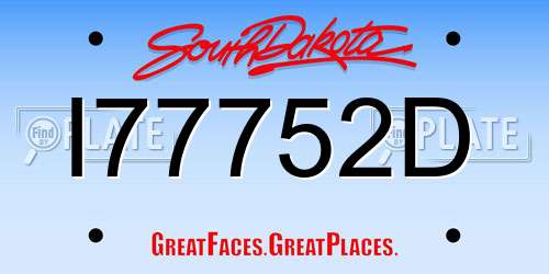 I77752D South Dakota License Plate