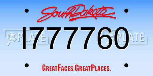I777760 South Dakota License Plate