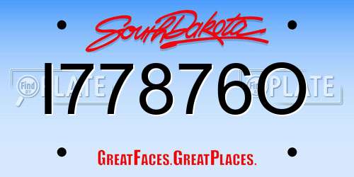 I77876O South Dakota License Plate