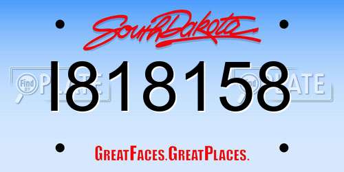 I818158 South Dakota License Plate
